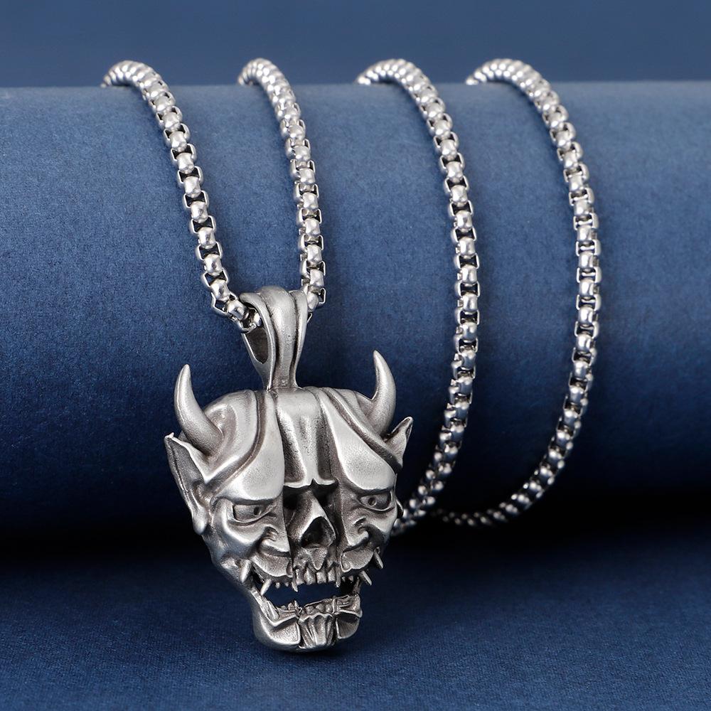 Japanese Street Punk Style Pendant Necklace Wholesale Male Ghost Mask Halloween Horror Accessories Gift