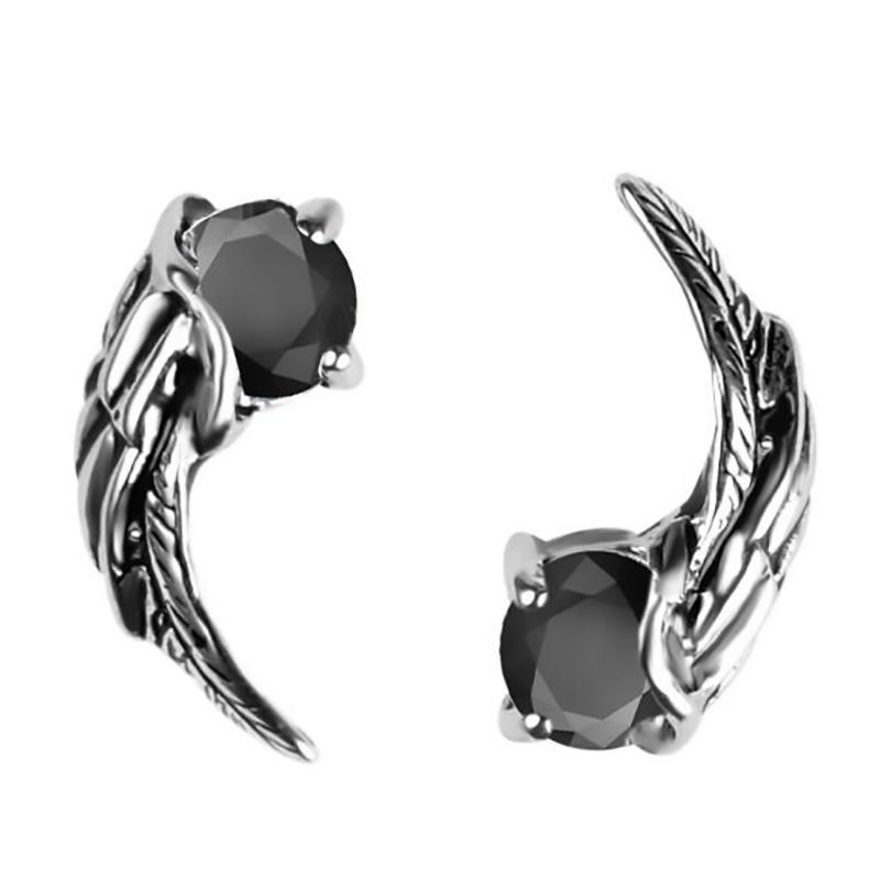 PANJBJ 925 Sterling Silver Red Zircon Studs Earring For Women Neo-Gothic Punk Wing Feather Angel Devil Jewelry Gift Dropshipping