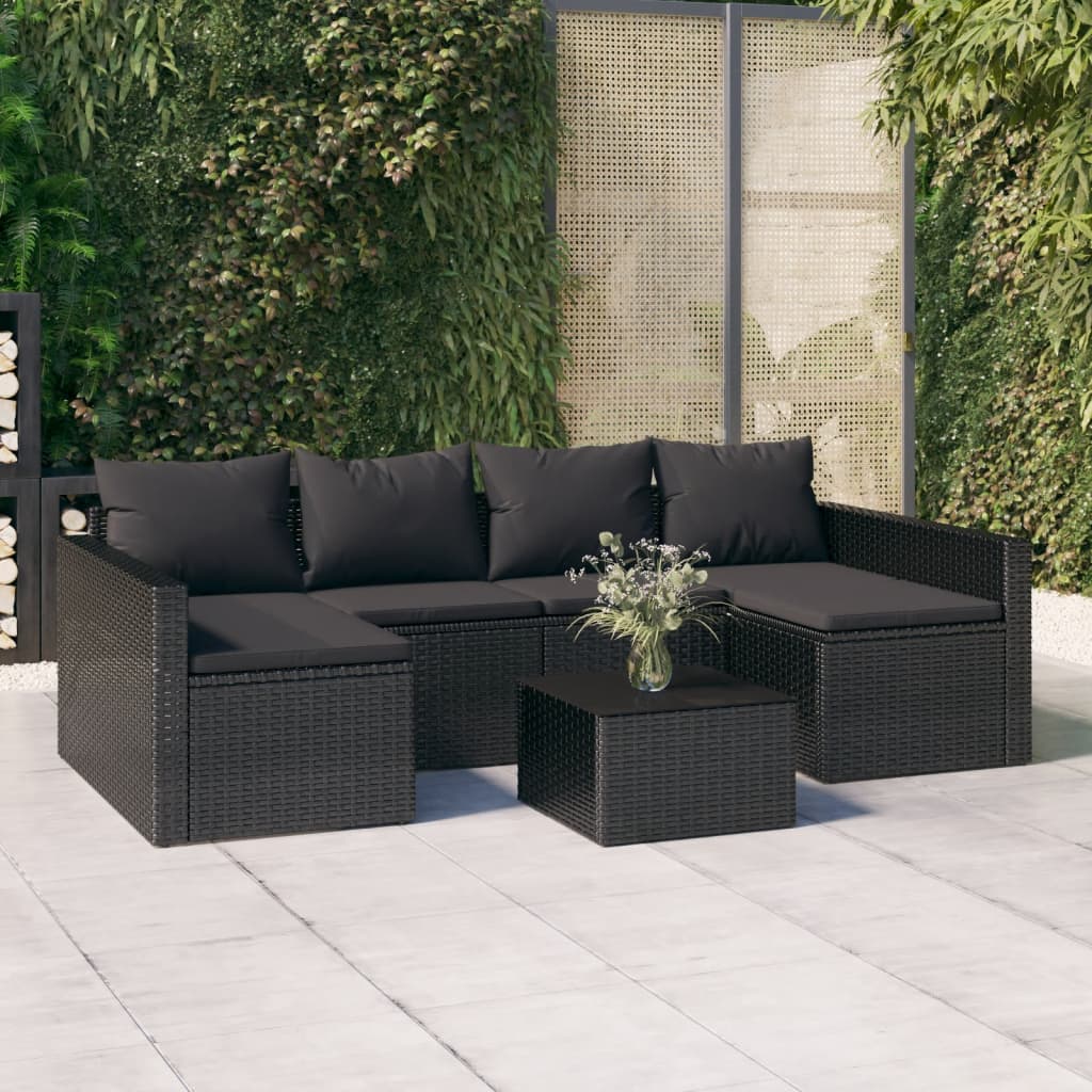 Vidaxl 2-Cz. Garten Lounge Set, Kissen, Schwarzer PE-Rattan