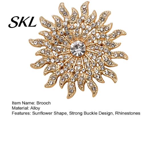 Alloy Material Brooch Pin, 3D Sunflower Shape Lapel Pin with Rhinestones Inlaid, Decorative Multi-Layered Petals Versatile Badge for Coats Shirts Bags