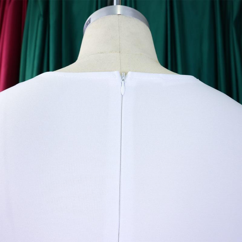 Women Fashion V Neck Puff Sleeve Solid High Waist Slit Bodycon Midi Dress