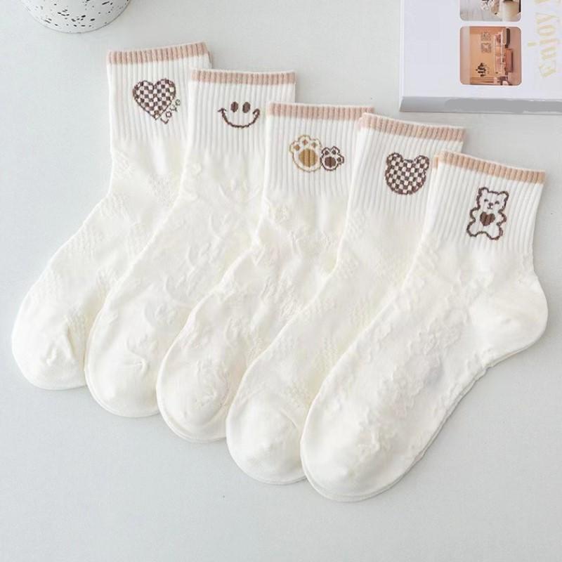 

5 пар женских носков, повседневные хлопковые носки, женские носки средней длины, милые спортивные чулки для девочек