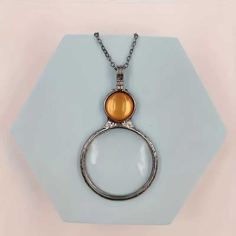 1 Metal Circular Magnifying Glass Pendant Reader Reading Magnifying Glass Pendant Sweater Chain Pendant Lens Pendant Necklace Fashion Mother's Day