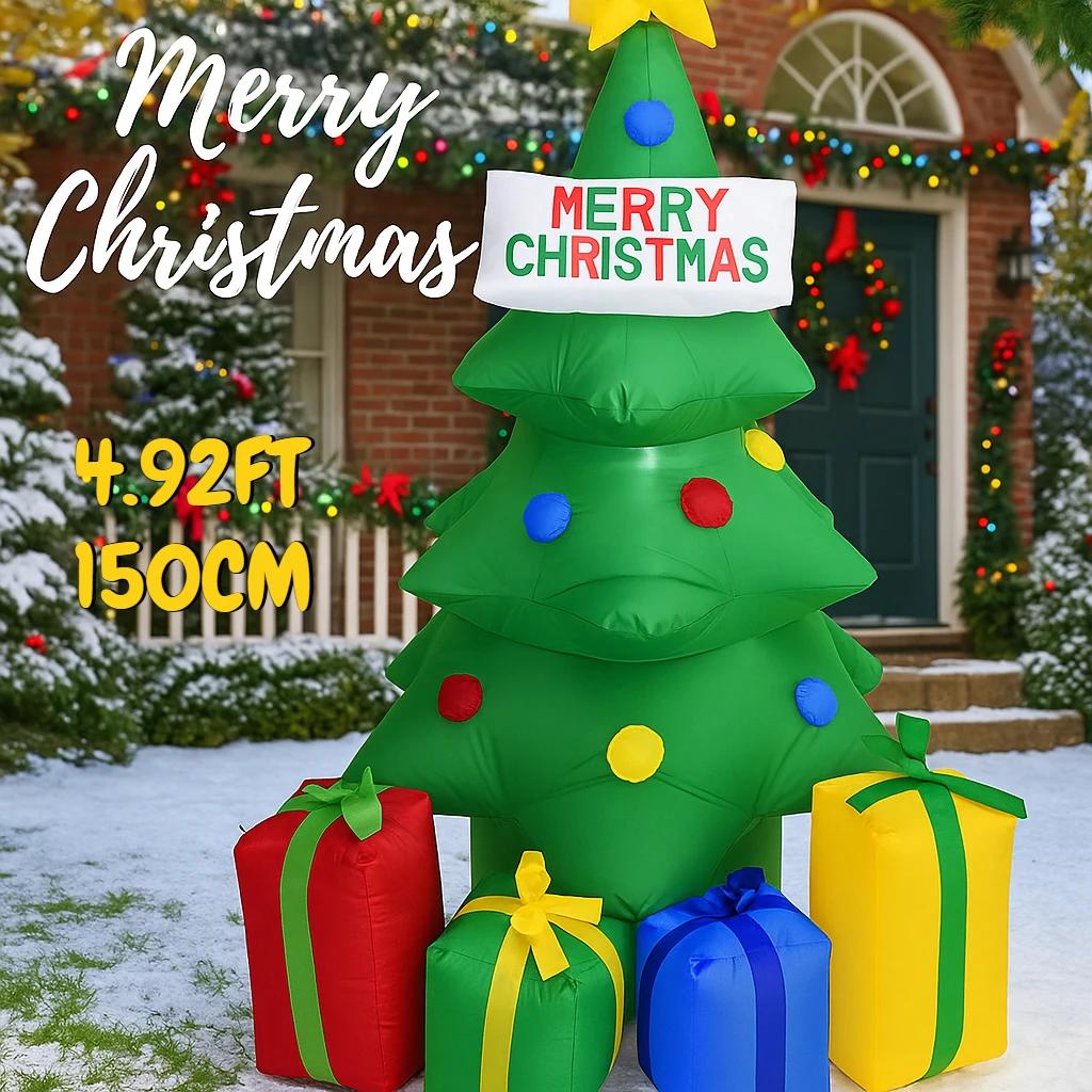 4.92FT Inflatable Toy Christmas Tree Gift Boxe Merry Christmas Festive Gifts Xmas Decorations for Yard Supplies Home Ornaments