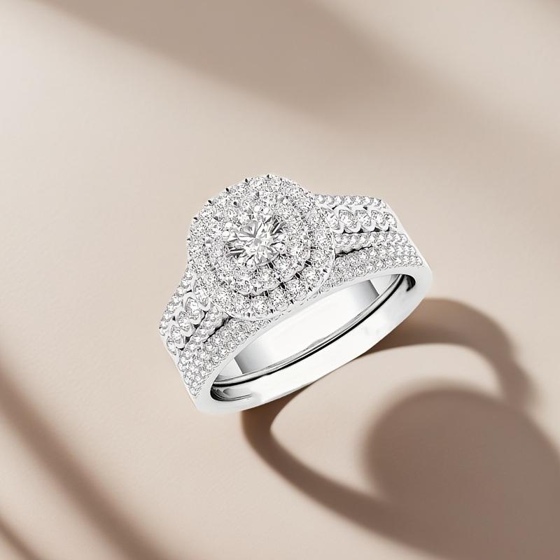 New fashion 2-piece ring, European and American style full of diamonds and zircon gold set engagement wedding accessories
