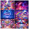 Retro Disco Ball Backdrop Rainbow Neon Nightclub Dance Party Decoration Background Let's Dance Photography Banner Supplies Props