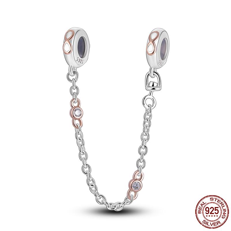 Real 925 Silver Stars & Moon Sunflower Safety Chains Spacer Beads Charms Fit Qikaola 925 Bracelets DIY Jewelry