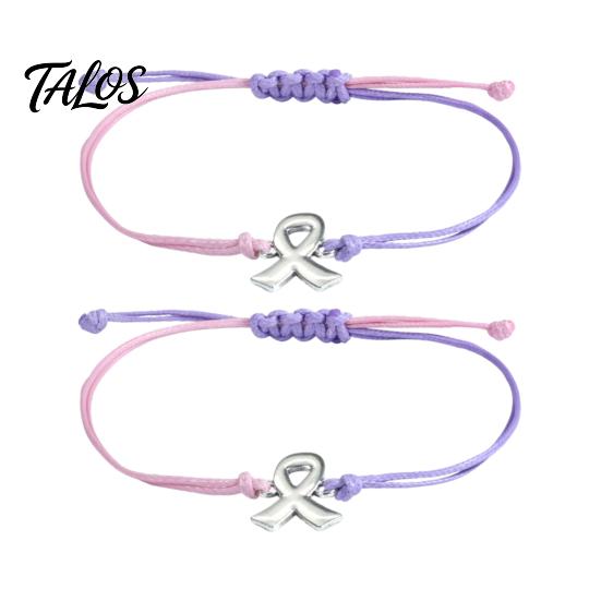 Braided Rope Wristband 2 Pcs Breast Cancer Awareness Bracelets, Adjustable String Comfortable Daily Wear Jewelry Bracelets with Ribbon Charm,
