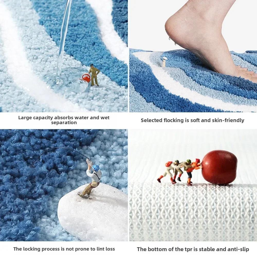 Nordic Fluffy Bath Mat - Super Soft & Thickened, High Absorbency Quick Dry, Flocked Microfiber, Bathroom Rug for Home Decor