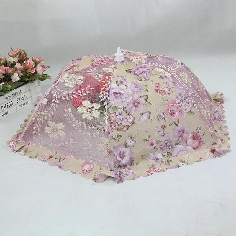 New Folding Vegetable Gadgets Household Kitchen Convenience Dustproof Mesh Food Cover Umbrella Shape Fly Proof Stain Table Lace розовый