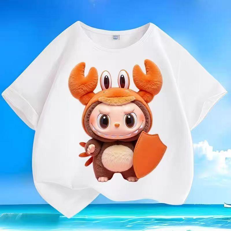 LABUBU Kreslený potisk Dvanácti souhvězdí Dětská trička Bílá Chlapecká Dívčí Krátký rukáv Top Trendy Oblečení Dárek