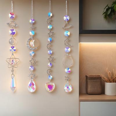 Stele Lună Capcană de Soare Agățată Planete Ornament Prismatic Capcană de Soare Făcător de Curcubeu pentru Grădină Exterioară Casă Decor de Perete