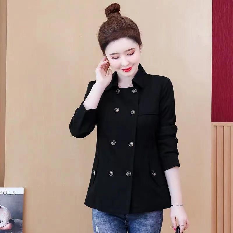Womens Short Trench Coat Casual Slim Fit Double Breasted Blazer Petites