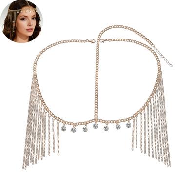 Hair Chain Adjustable Size Women Indian Headwear Multi-Layered Rhinestone Tiara with Golden