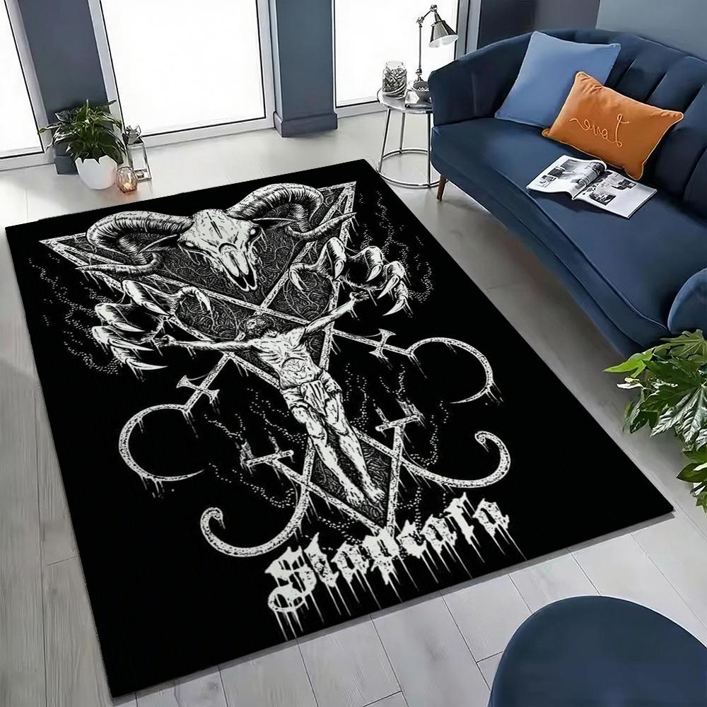Dark Baphomet Grimoire Pentagram Patterned Rug Durable Stainresistant Easyclean Carpet For Bathroom Kitchen Home Decor Valentine'S Day Gift