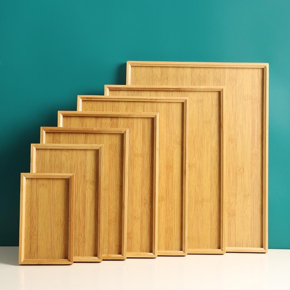 Solid Color Bamboo Tray Rectangular Fruit Snack Plates  For Holding Tea Fruit Barbecue Bread