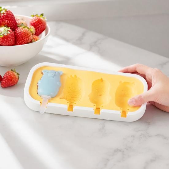 Popsicle Mold with Lid, Silicone Ice Cream Molds with 6 Sticks, 4 Cavities DIY Handmade Popsicle Mold for Making Cakesicles, Cake Pops, Ice Cream
