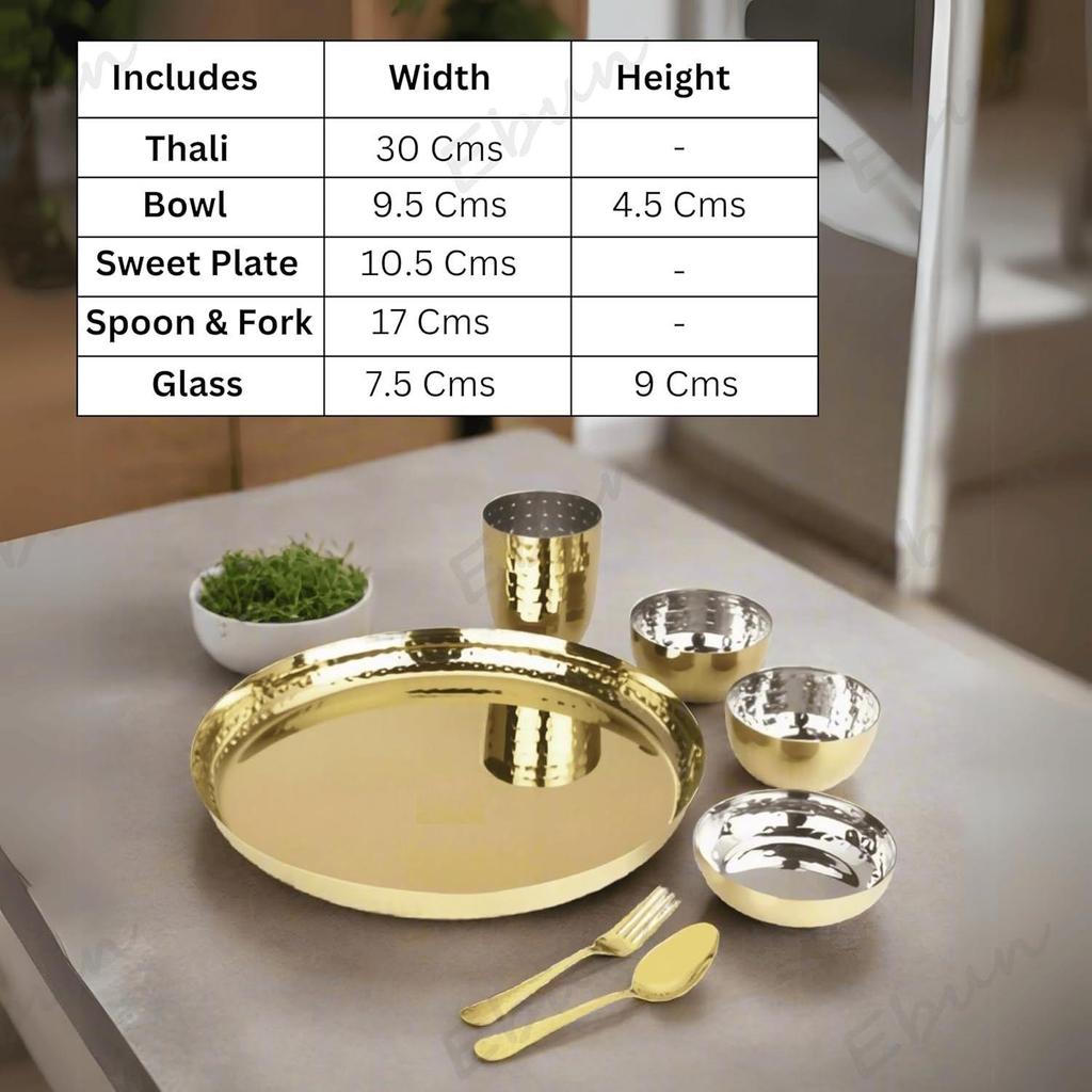 Heavy Gauge Stainless Steel Dinner Set | Gold Colour  PVD Plated Steel Thali Set | Stainless Steel Dinner Set for Kitchen | Thali Set for Dinner |