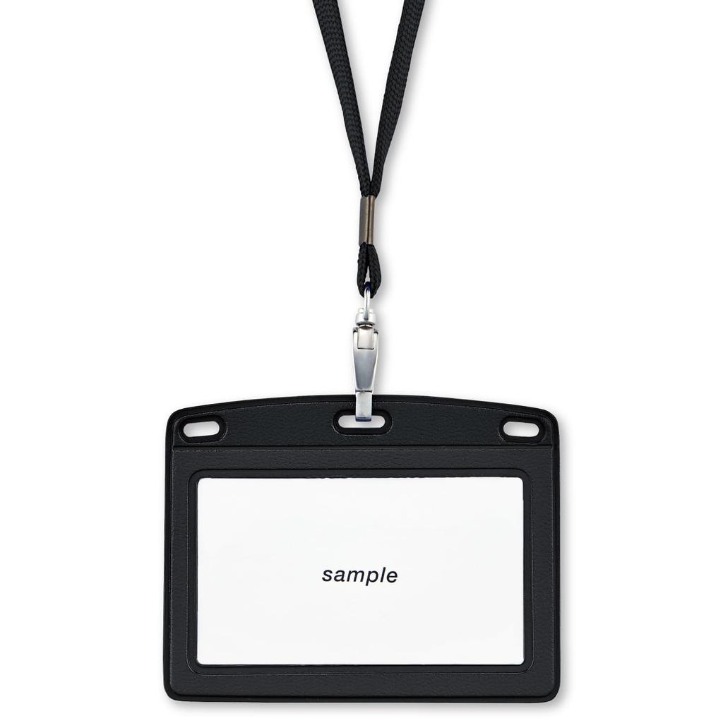Open Industry Hanging Name Tag, Name Plate, Name Holder, Business Card Size, 1 Piece, Leather-like Finish, Horizontal, Black, N-123P-BK