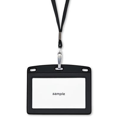Open Industry Hanging Name Tag, Name Plate, Name Holder, Business Card Size, 1 Piece, Leather-like Finish, Horizontal, Black, N-123P-BK