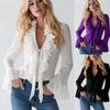 Spring and Autumn New Elegant Women's Ruffled Solid Color V-neck Puff Sleeve Blouse