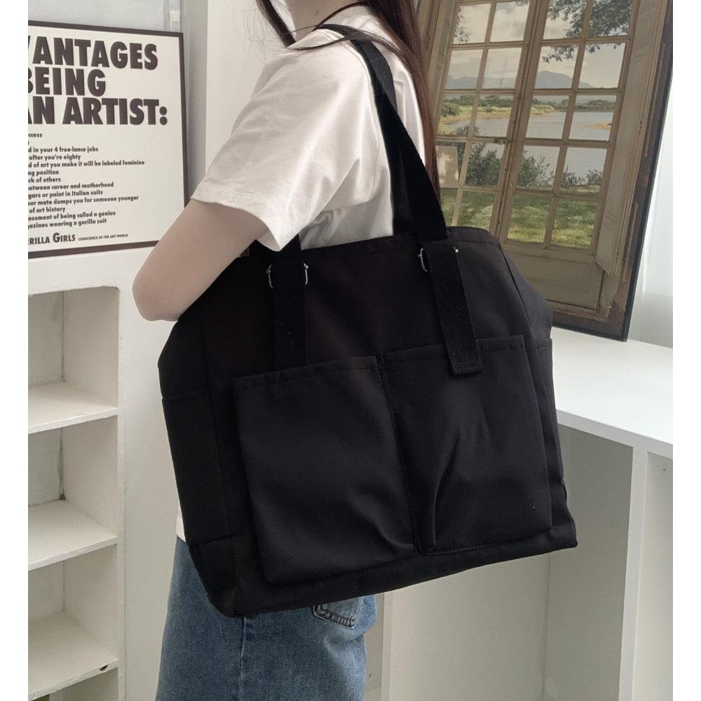 Женская парусиновая сумка через плечо большой вместимости в японском стиле чёрный