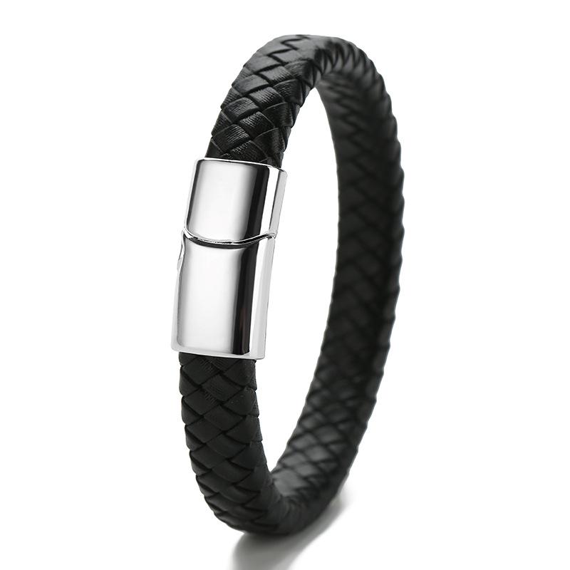 Мужской ретро плетеный кожаный браслет с магнитной застежкой