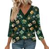 Women's Loose Comfortable Casual Fashion V-Neck Christmas Print 3/4 Sleeve Top
