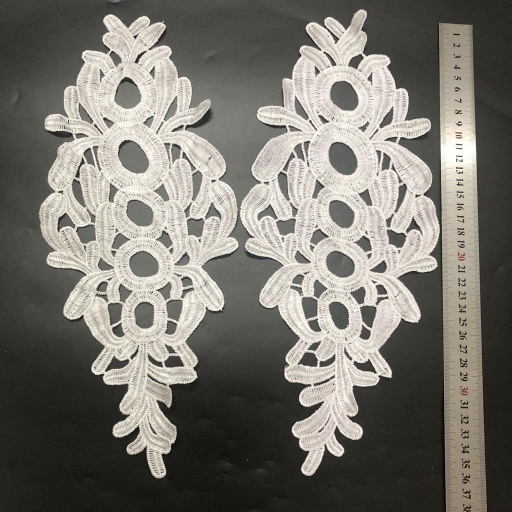 White Hollow Out Water-soluble Embroidery Lace Applique Patch by Pair for Dress Decoration LT2835A