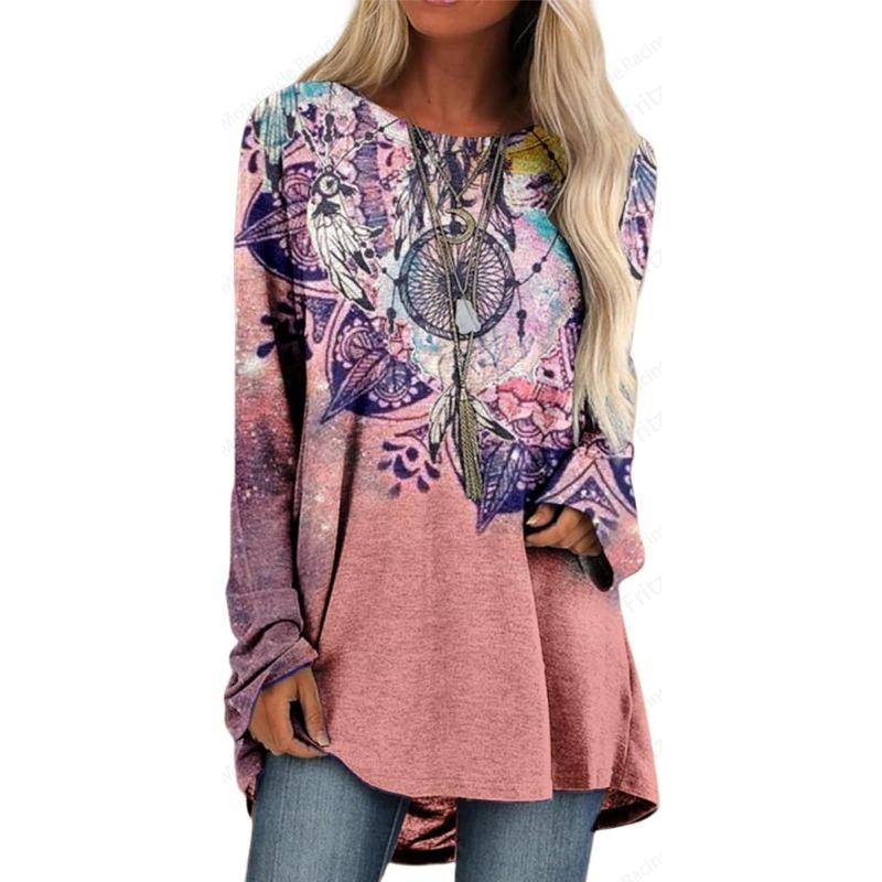 Sommer Gestreiftes 3D-Druck-T-Shirt Damenmode Tunika Tops Langarmshirts Tees Vintage Lange Tops Damenkleidung Rundhals