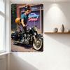 Vintage Rockabilly Motorcycle Metal Tin Sign with Studs Memphis Recording Service Neon Art Decor for Man Cave Bar Home Wall Plaq