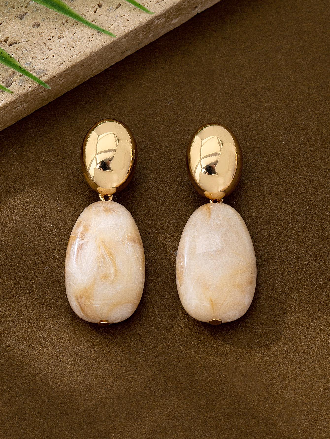 European Vintage Color Block Metal & Resin Pearl Earrings, Niche Design, S925 Silver Studs золотой