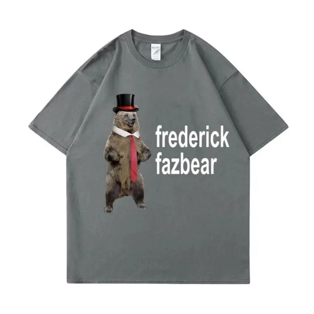 Frederick Fazbear The Fancy Bear Fnaf Tee Shirt Men Women Funny Meme Clothing T Shirt Pure Cotton Oversized Short Sleeve T-shirt