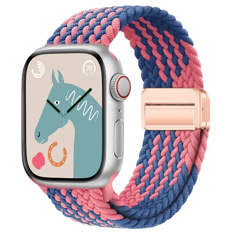 Nylon Band For Apple Watch Strap 44mm 40mm 45mm 46mm 49mm 41mm 38 Magnetic Braided Bracelet iWatch Series Se 7 6 8 9 10 Ultra 2
