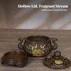 Lidded Copper Scent Burner Peony Motif Mythical Bird Embossed Floral