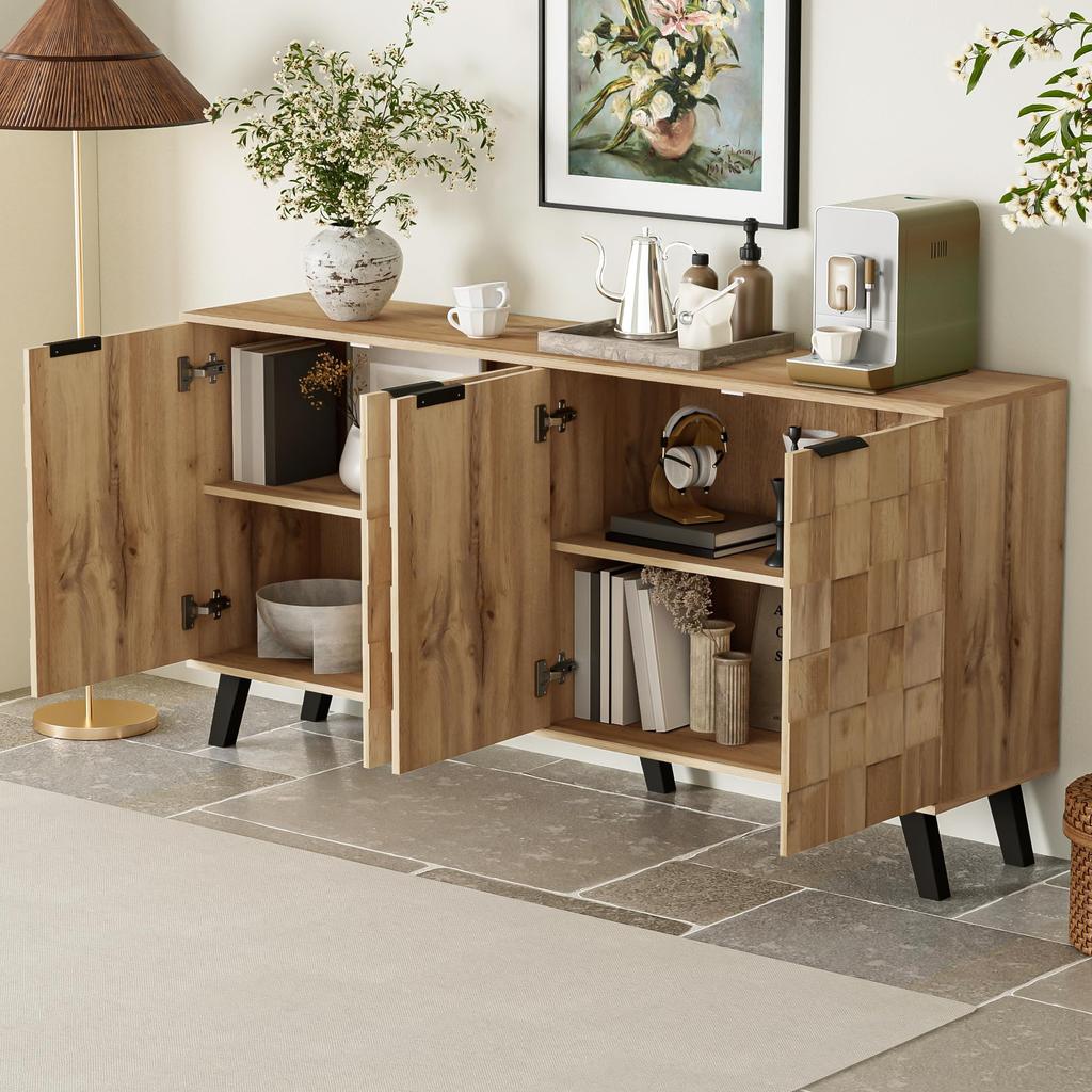 Moderner Sideboard mit 4 Türen, Stauraum mit verstellbaren Einlegeböden, Metallgriffe und Beine, für Wohnzimmer & Esszimmer, einfache Montage
