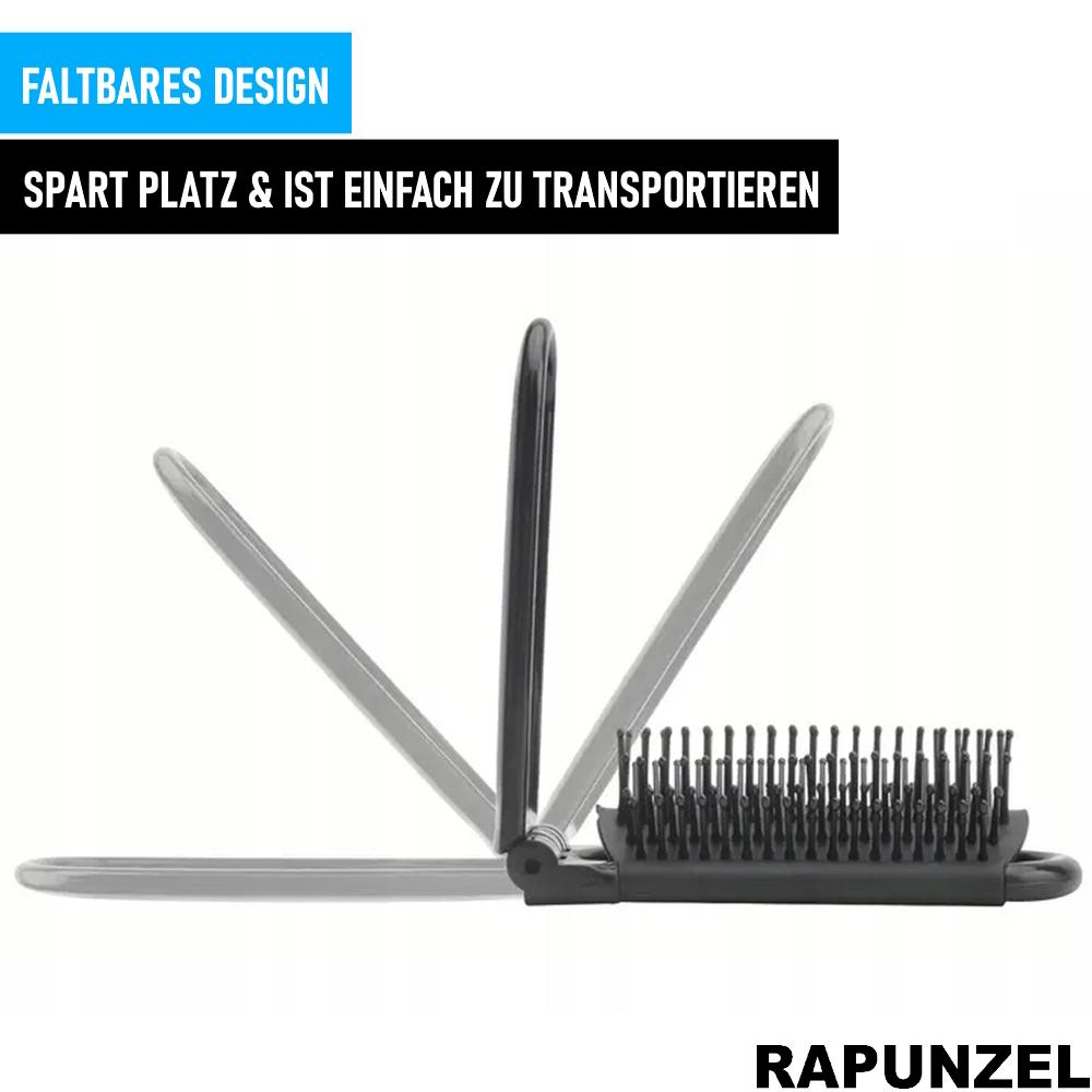 RAPUNZEL Foldable Hairbrush with Mirror Compact Pocket Size Handbag