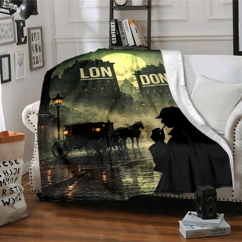 Sherlock Print Flannel Blanket High Quality Warm Comfortable Cover for All Seasons Perfect for Gifts Home Decor