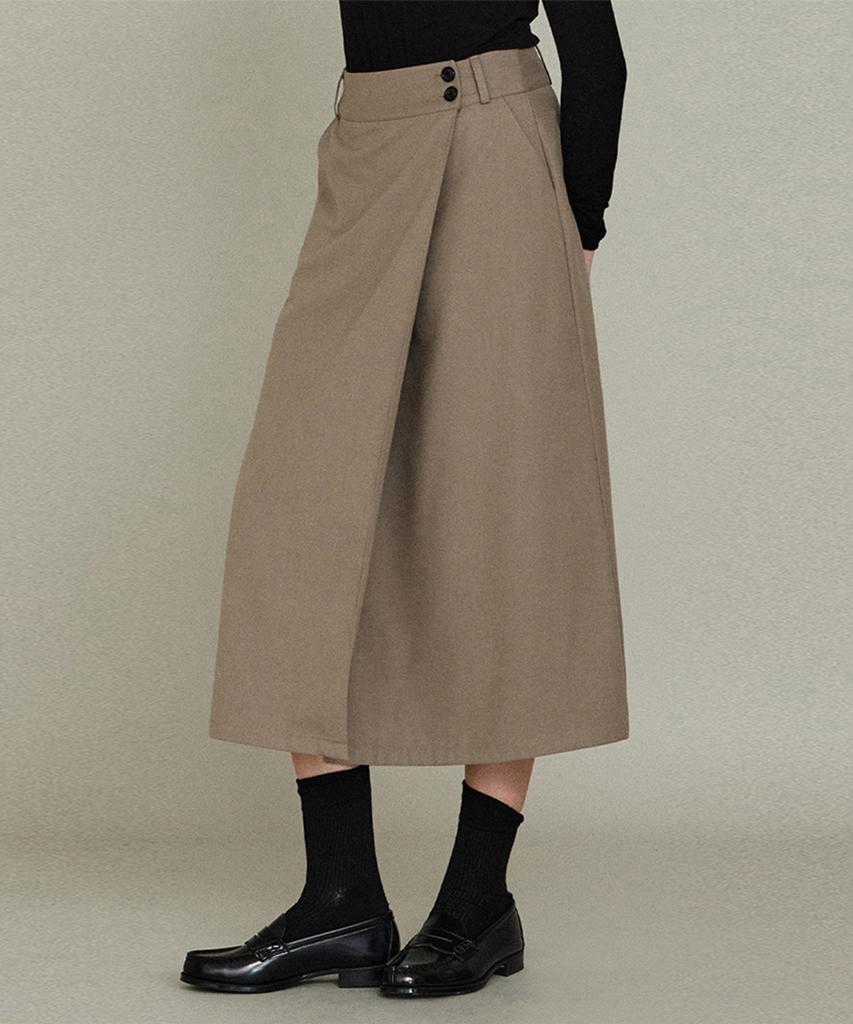 Itove Seoul Wool Button Wrap Skirt Gy