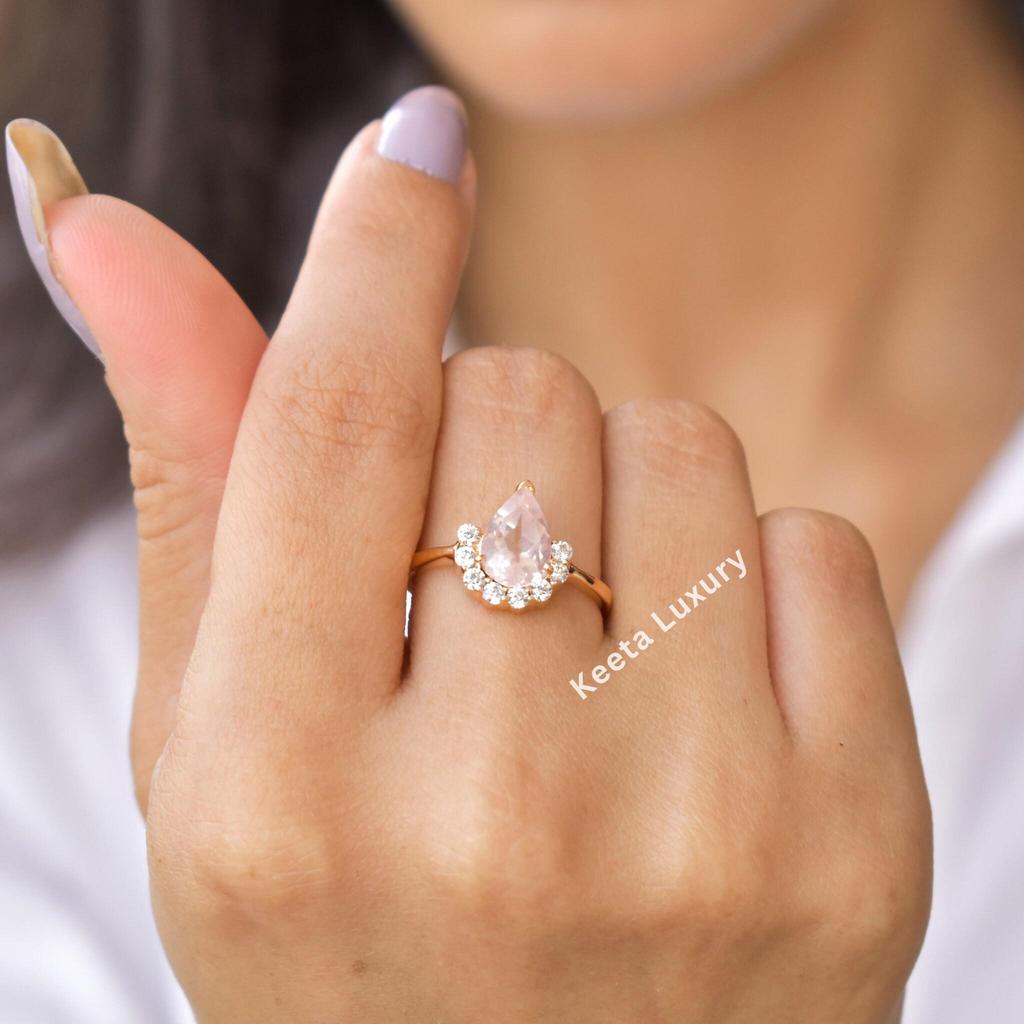 Dainty vintage inspired Rose Quartz Ring, Rose Quartz Wedding Gift, Rose Quartz Jewelry, January Raw Rose Quartz Ring, pink quartz ring