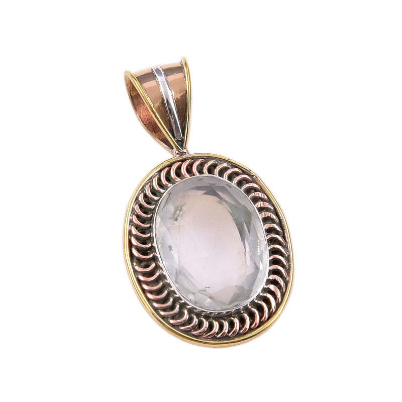 Quartz Cristal Naturel Argent Sterling Massif 925 Cadeau Pendentif Bicolore 1,50" i3U81