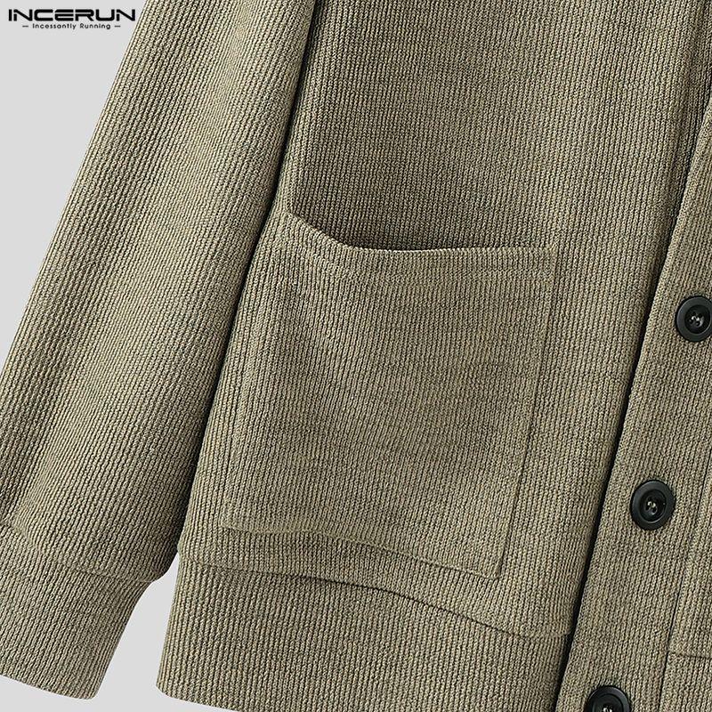 INCERUN Pulovere Subțiri Casual cu Mânecă Lungă și Guler Rever pentru Bărbați