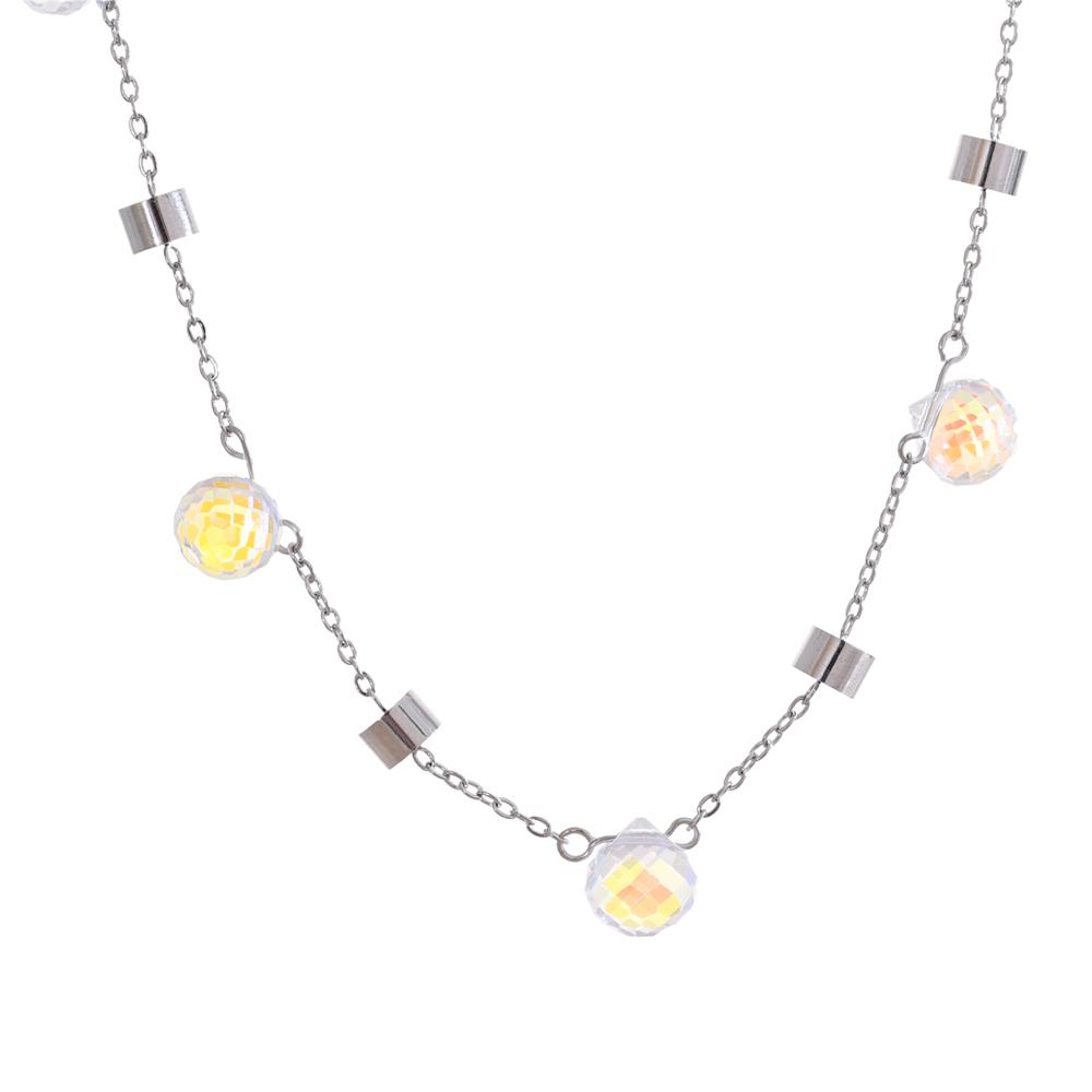 Yhpup Exquisite Stainless Steel Crystal Chain Necklace Bracelet for Women Water Resistant Chic Popular Jewelry Accessories