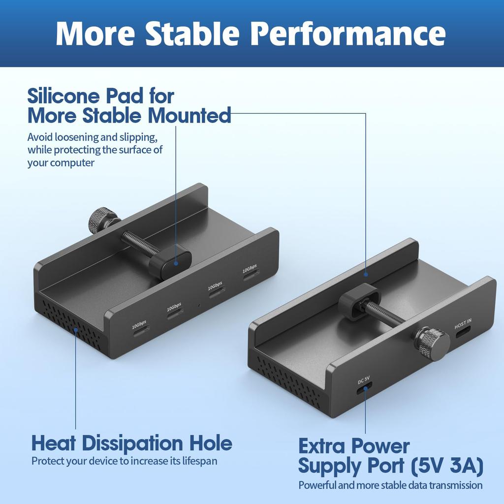 YW-HCL-4C-Pro 4 Ports USB C 3.1 Hub 10Gbps High Speed Data Transfer Clip On External Dock Station