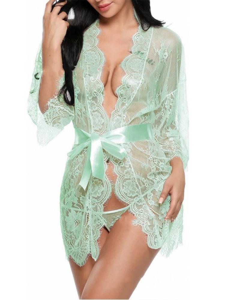New Sexy Lace Transparent Ruffles Robe Women Lingerie See-Through Babydolls Underwear Sleepwear Night Dress Erotic Sex Clothes