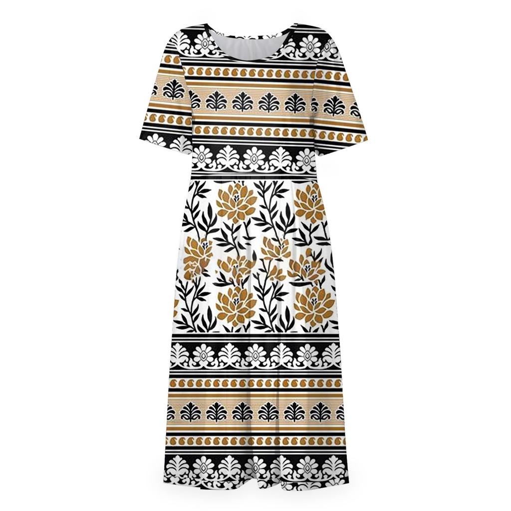 Women's Casual Dresses Printed Dresses Summer Dresses Printed Pleated Round Neck Midi Dresses Basic Classic Outdoor Daily Short Sleeve Loose Dresses