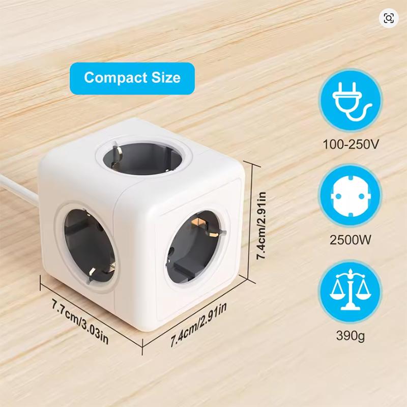 European Elug Cube Power Strip With 5 AC Multi-hole Power Sockets And 1.4m Extension Cable Extension Wall Outlet 3680W 16A 250V