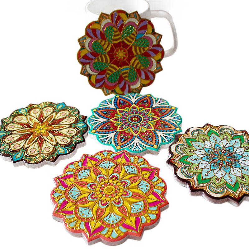 Keramische onderzetter met mandala-bloemmotief - Warmte-isolerende en antislip decoratieve mat voor koffie- en eettafels