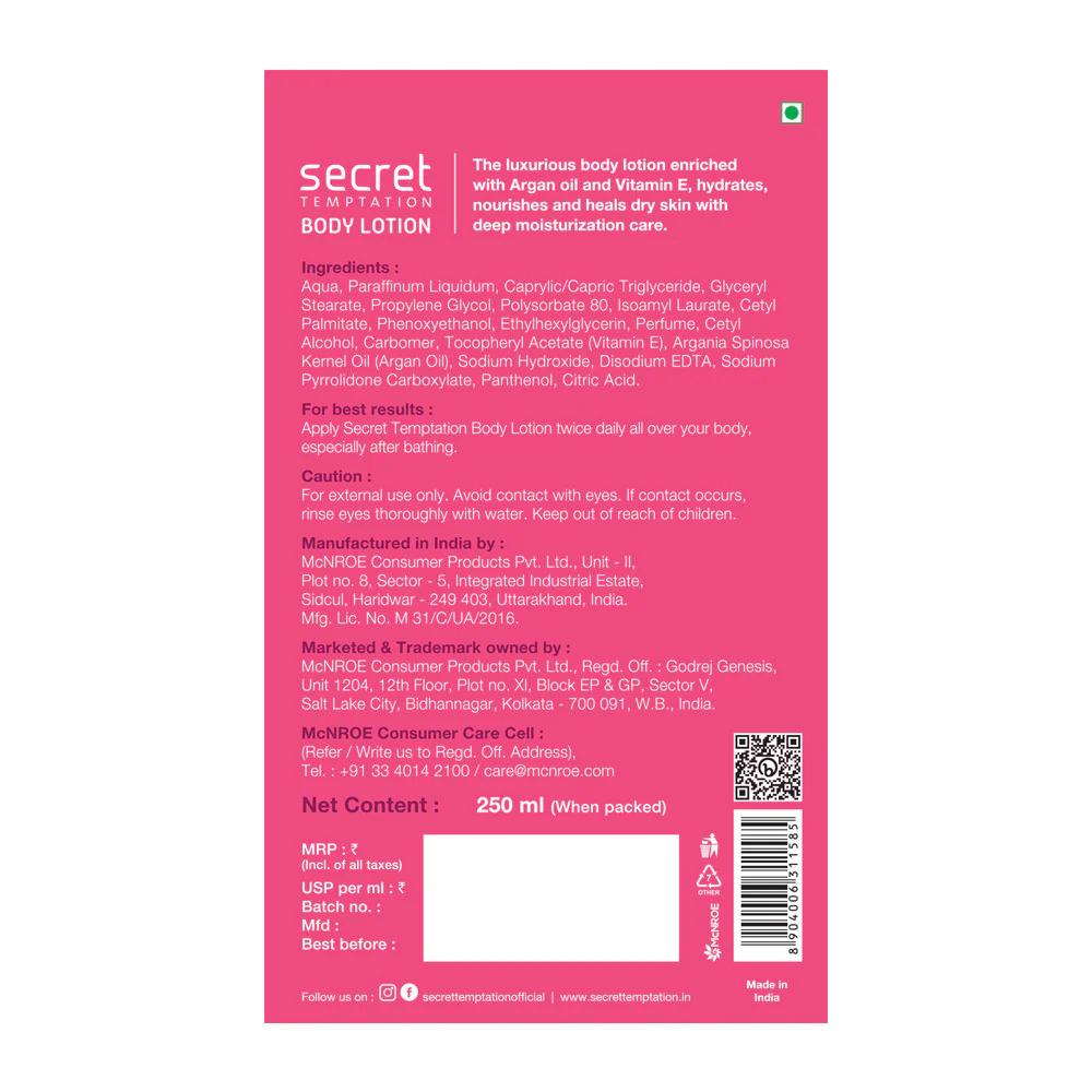 Lotion with Argan Oil and Vitamin E (250 Ml), Body Lotion with Argan Oil & Vitamin E, Secret Temptation