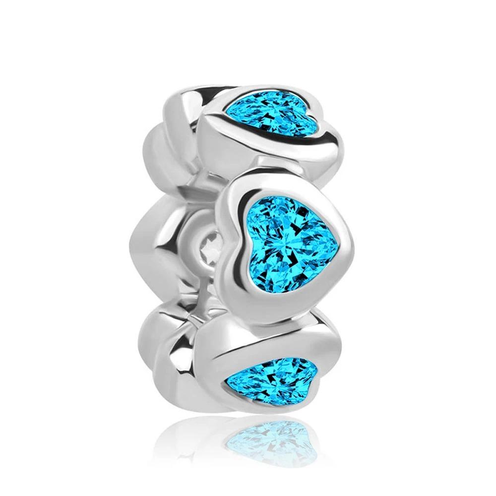 New Shining Zircon Love Heart Spacer Bead 925Silver Pendant for DIY Bracelet Flower Charm Women Jewelry Making